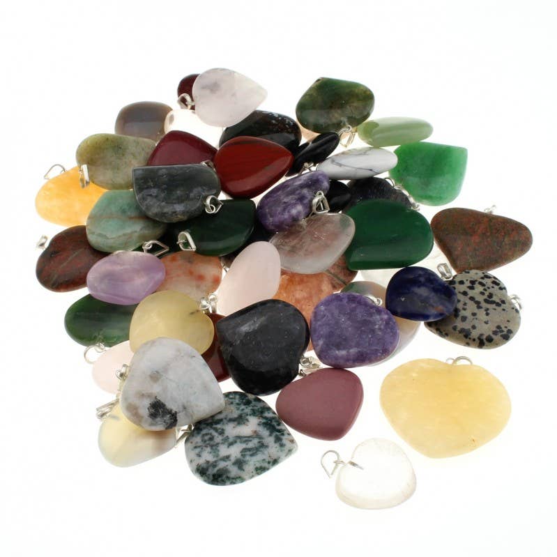 UniArt - Vendita all'ingrosso Ciondolo/pendente - Set da 50 pendenti a forma di cuore in minerali assortiti1