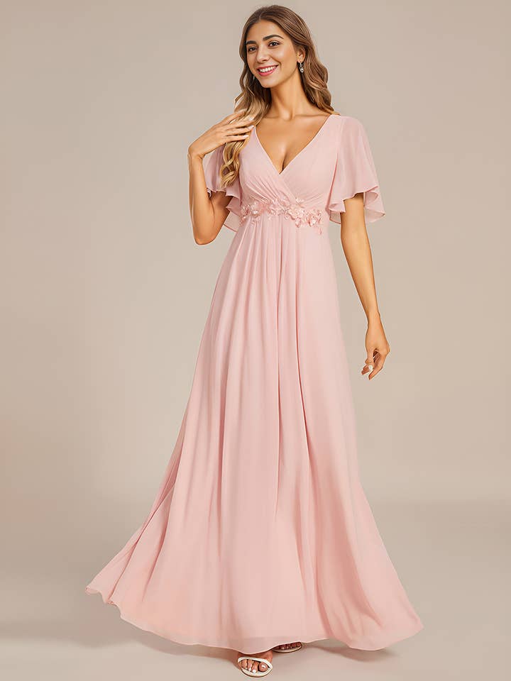 Ever-Pretty - Wholesale Gown – Women's - V Neck Appliques Pleated Bridesmaid Dress36