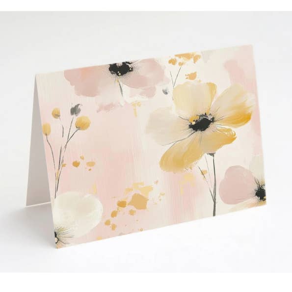 Ensemble de cartes Pastel Bloom – 8 cartes florales vierges avec enveloppes et stylo dans une boîte cadeau en kraft pour la vente par The Paper Den