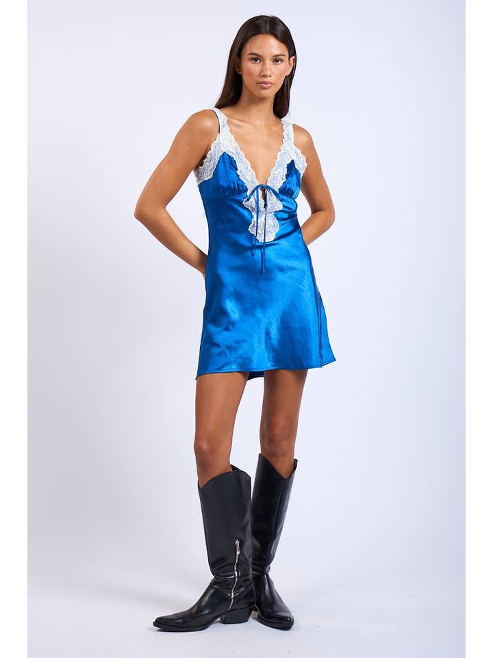 Sky to Moon - Wholesale Dress - Women's - SATIN LACE STRAP V-SHAPE OPEN BACK MINI DRESS4