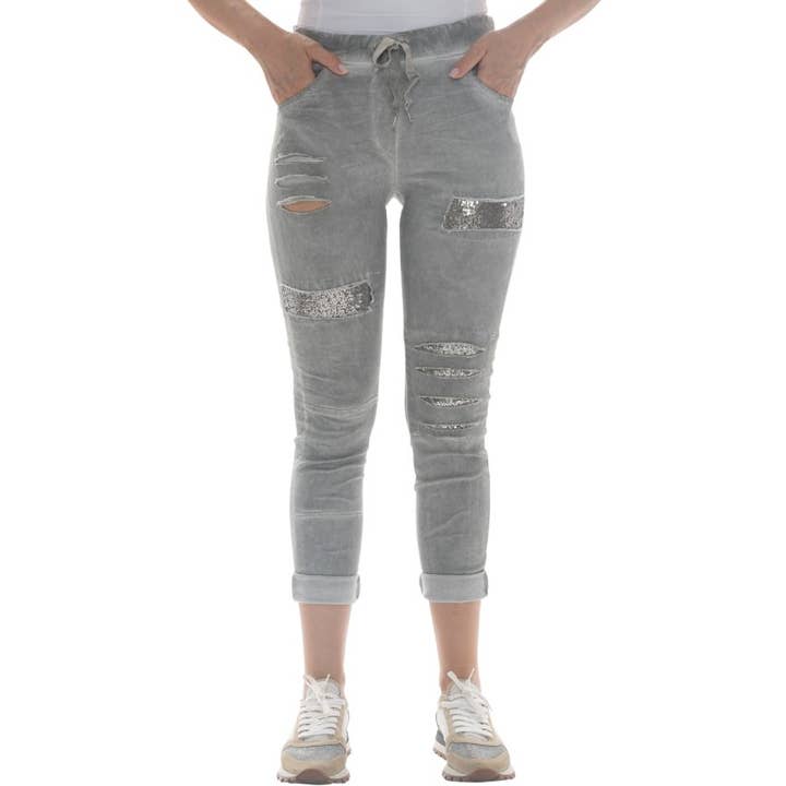 Pantalon en lin italien Vera May 21010 gris pour la vente par VeraMay