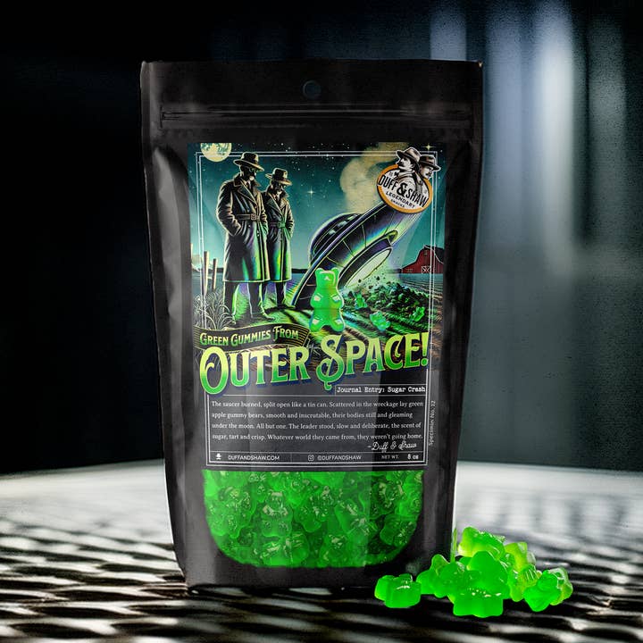 Green Apple Alien Gummies for wholesale by Duff & Shaw - Legendary Snacks