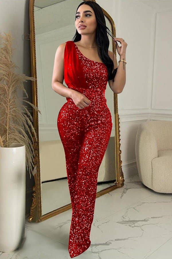 Aria Romance - Wholesale Jumpsuit - Women's - Sequin One-Shoulder Jumpsuit4