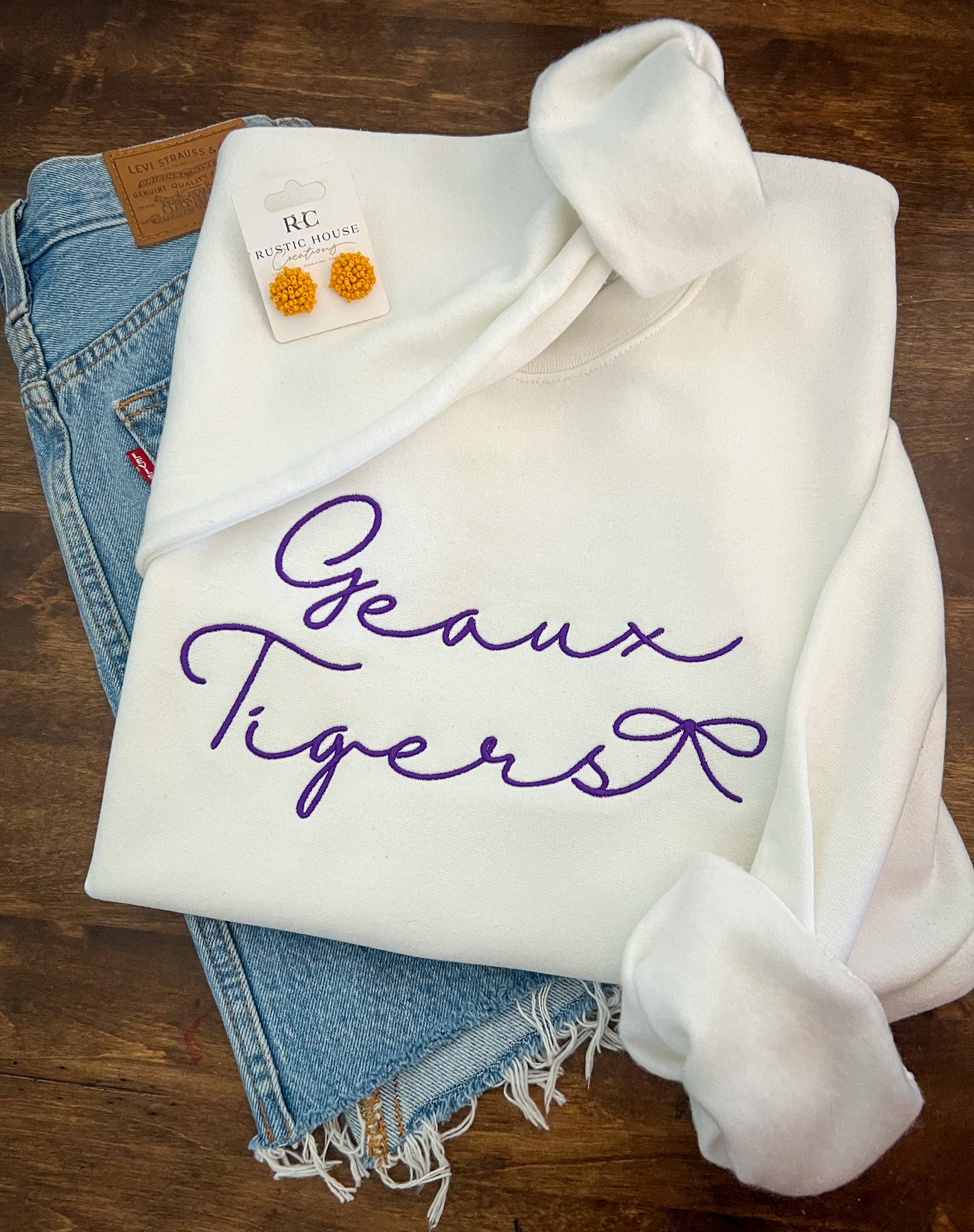 Rustic House Creations - Wholesale Sweatshirt - Women's - Geaux Tigers LSU Embroidered Sweatshirt1
