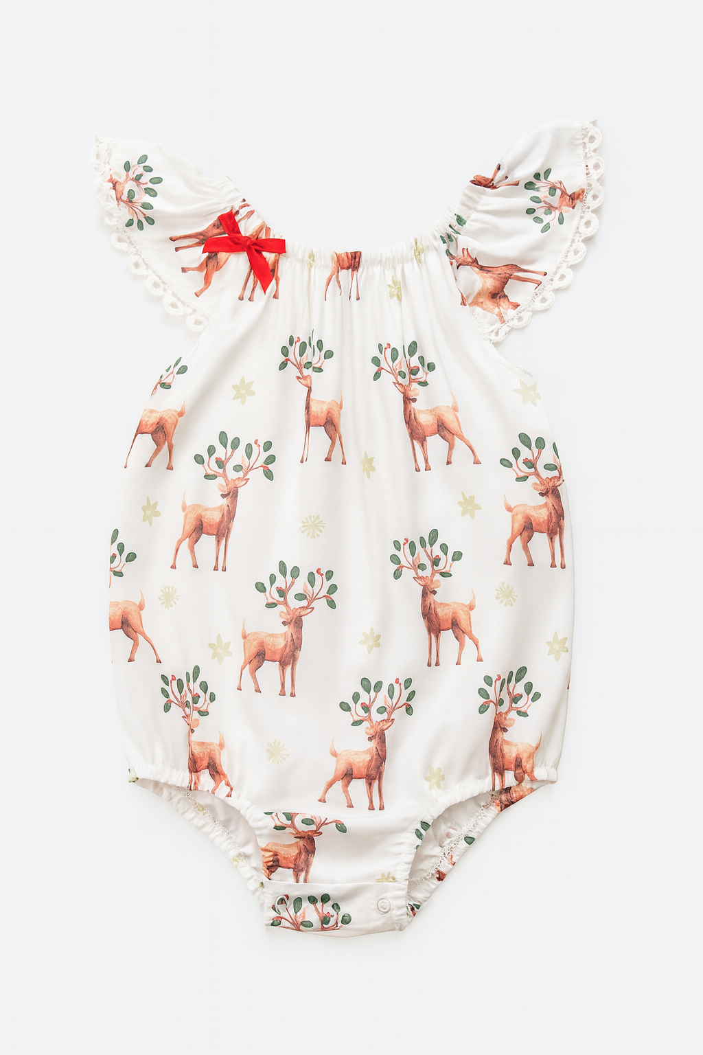 Fennco Styles - Wholesale Bodysuit (Non-Footed) - Baby - White Reindeer Lace Cape Sleeve Baby Sunsuit Romper 0