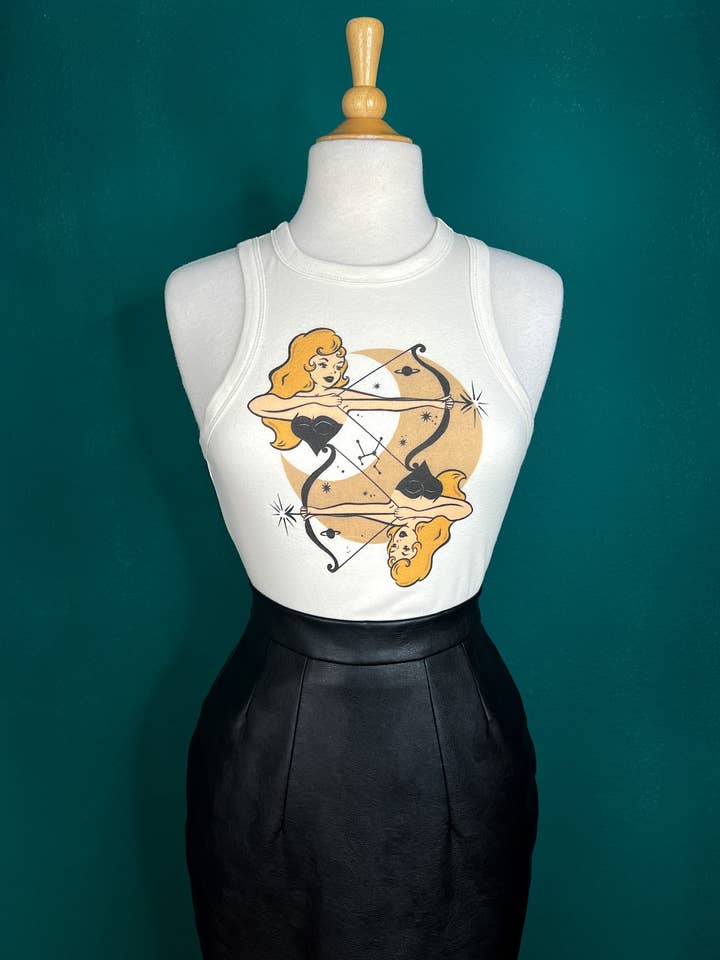 Mischief Made – wholesale Tank top – Women′s – Cosmic Archer Rib Racer Tank in Natural3