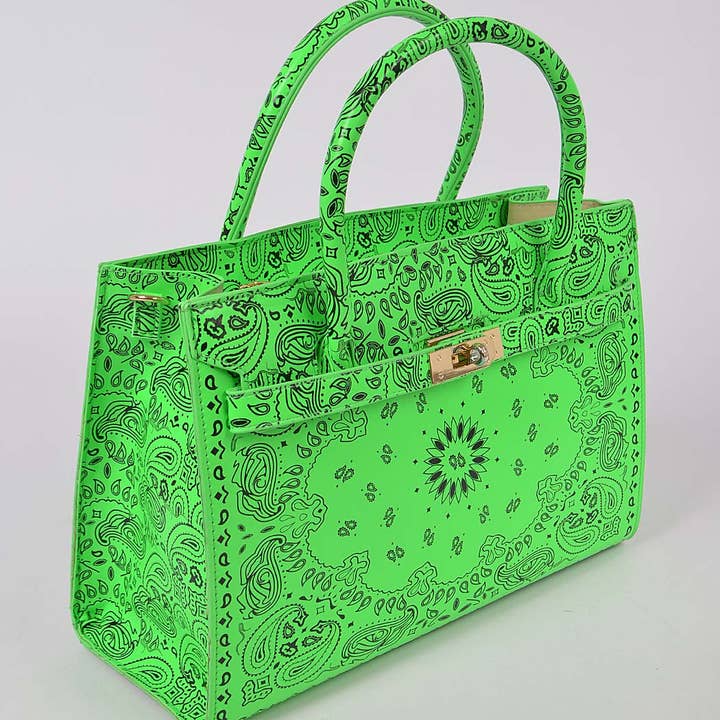 3AM BY H&D ACCESSORIES - Wholesale Tote Bag - Women's - Neon Bandana Print Handles Tote Bag8