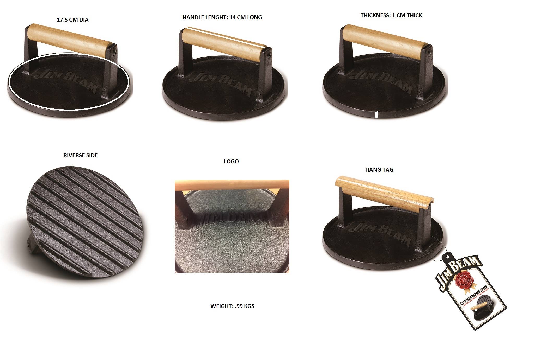 Style Asia - Wholesale Kitchen Tool/Gadget - Jim Beam 7" Cast Iron Burger Press.4