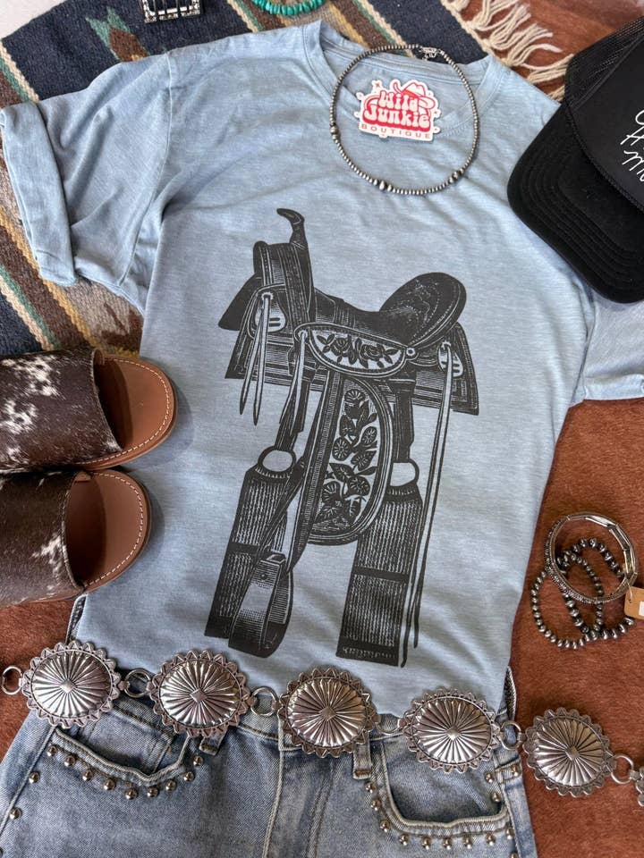 Stonewash Denim Vintage Saddle Graphic Tee for wholesale on Faire0