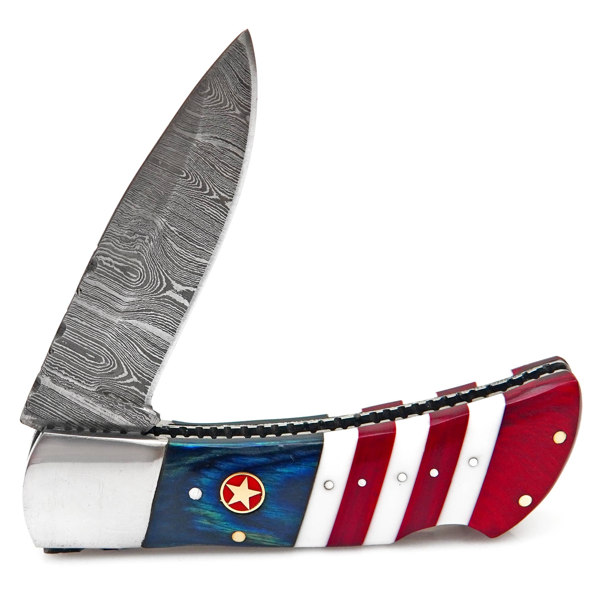 Deer Edge - Wholesale Pocket Knife/Holder - Damascus Folding Pocket Knife with Leather case3