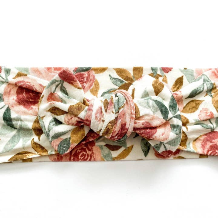 Harp Angel Boutique - Vente Bandeau – bébé - Bandeau à nœud fleuri rose poudré pour bébé0