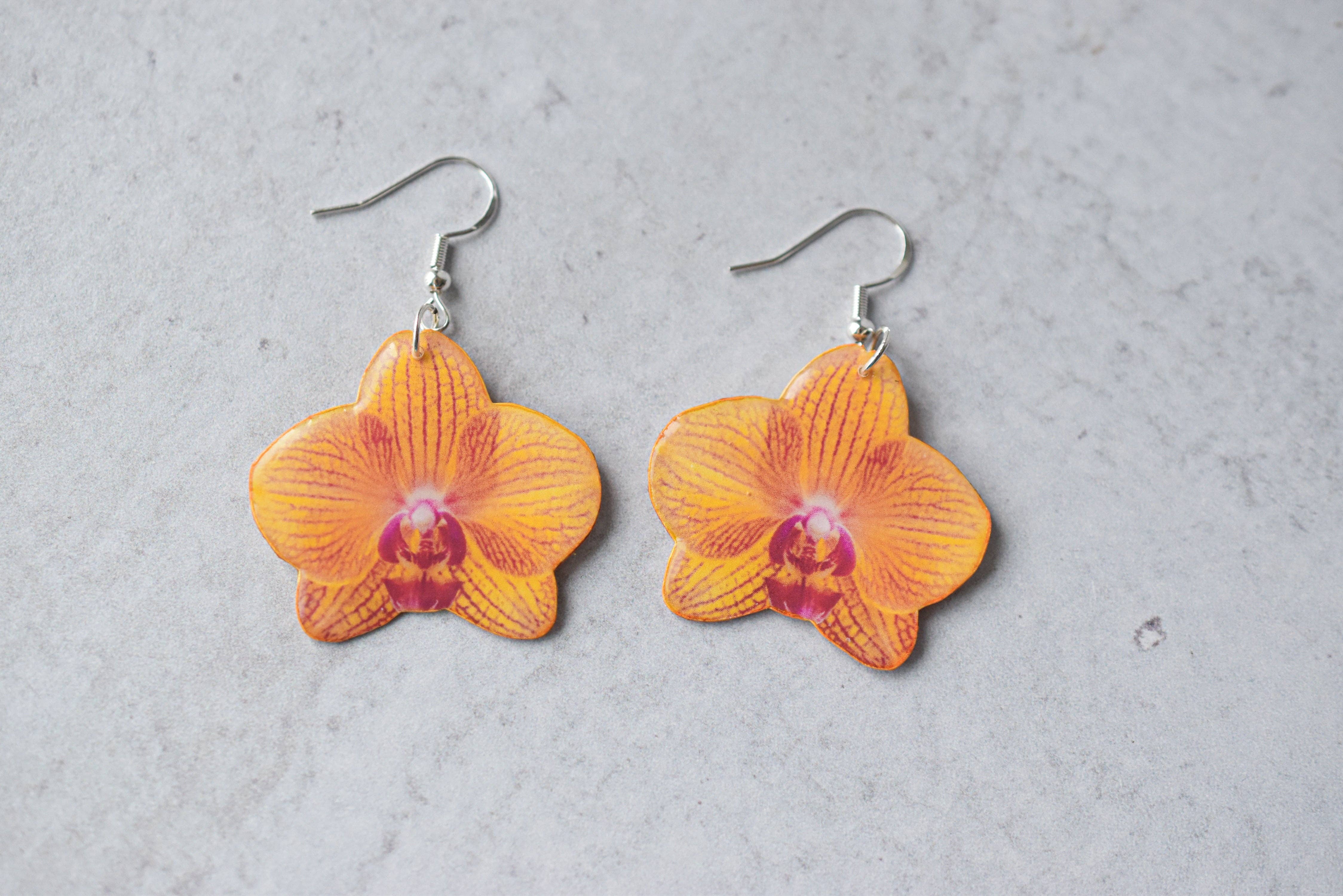 For the Love of Foliage - Wholesale Dangle Earrings - Yellow Orchid Bloom Plant Earrings | Blossom Earrings1