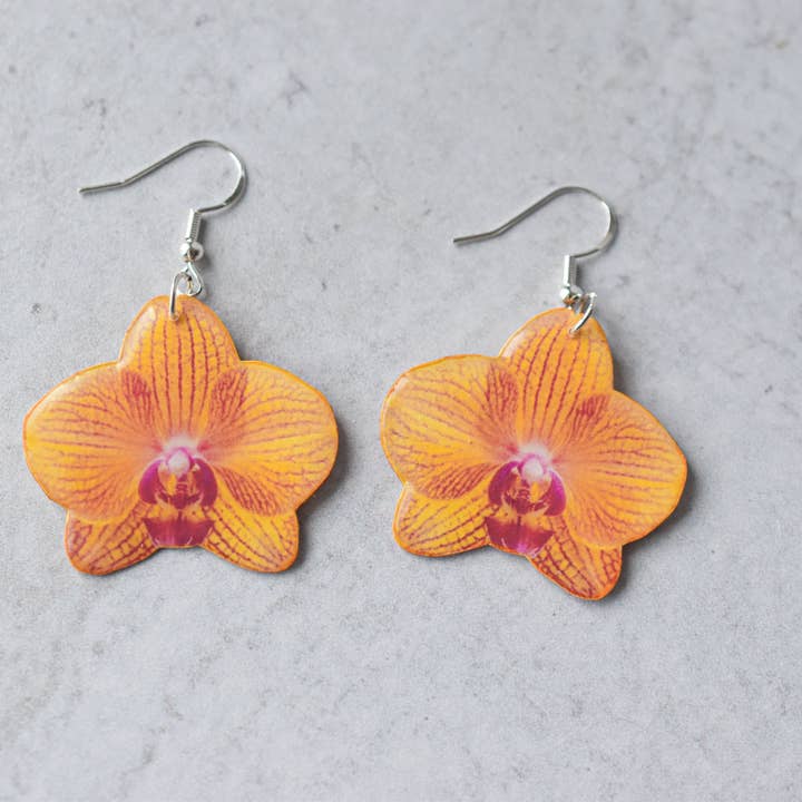 For the Love of Foliage - Wholesale Dangle Earrings - Yellow Orchid Bloom Plant Earrings | Blossom Earrings1