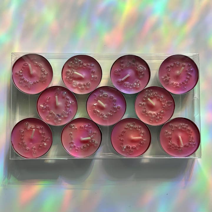 Crystal Infused Tea Light Candles | Cherry Scent for wholesale by Midwest Apothecary