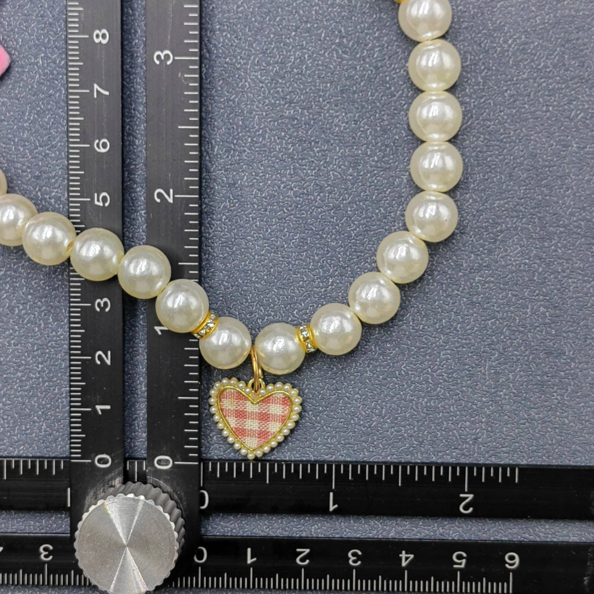 Mio Queena - Wholesale Pet Collar - Cat/Dog - Plaid Heart Charm Pearl Beaded Bow Pet Collar2