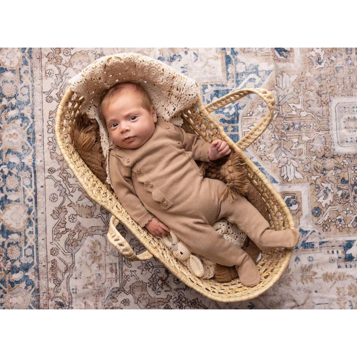 Scalloped Knit Footie and Bonnet for wholesale by Tricot Bebe