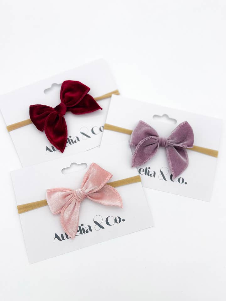 Valentines Baby Headbands Velvet Bow for wholesale by Aurelia & Co. Baby