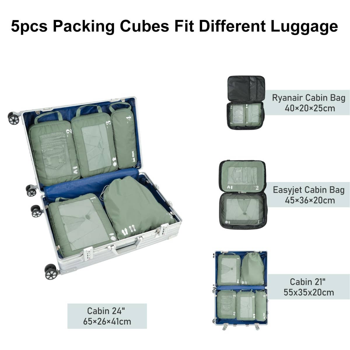 wandf - Wholesale Travel Set - 5 Set Compression Packing Cubes for Suitcases Organiser Bags22