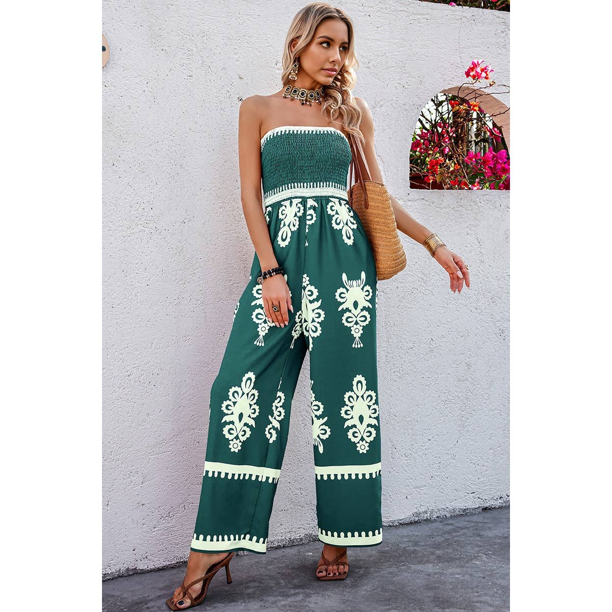 Supreme Fashion – wholesale Jumpsuit – Women's – Geo Print Off Shoulder High Waist Fit Jumpsuit7