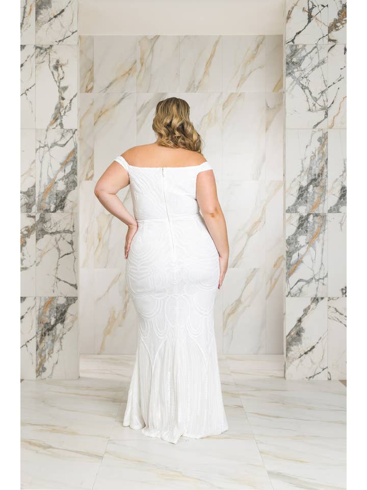 RICARICA INC. - Wholesale Gown - Women's - P1013AP8-PLUS SIZE OFF SHOULDER MERMAID SEQUIN MAXI DRESS
