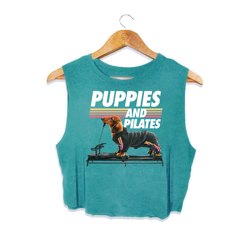 Puppies Make Me Happy - Vendita all'ingrosso Maglietta serigrafata - Donna - Puppies & Pilates | Top corto1