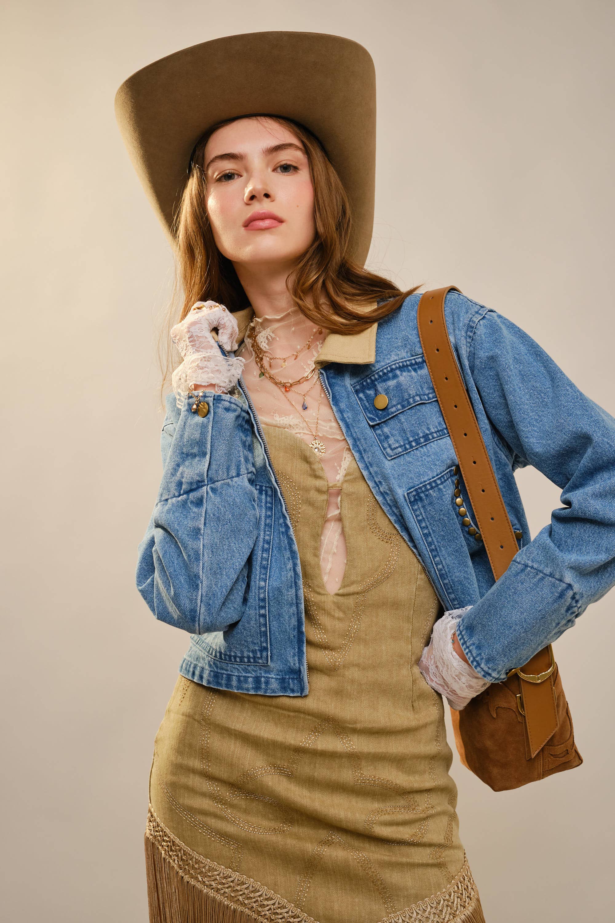 MED WASH 23687J Stud Trimmed Cropped Denim Jacket for wholesale on Faire2