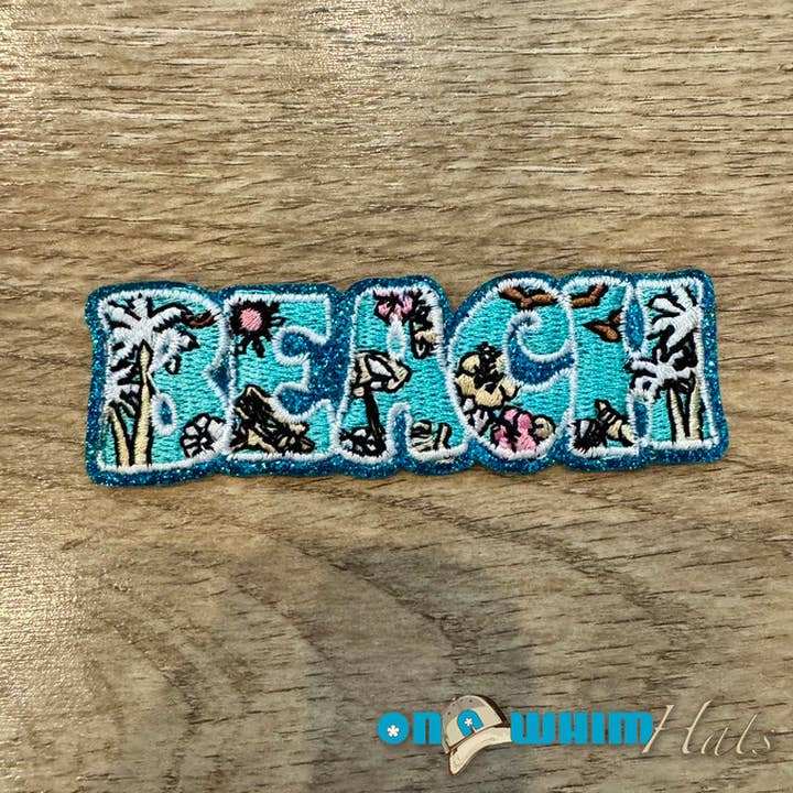 Tropical Beach Embroidered Iron-On Patch for wholesale by On a Whim Hats