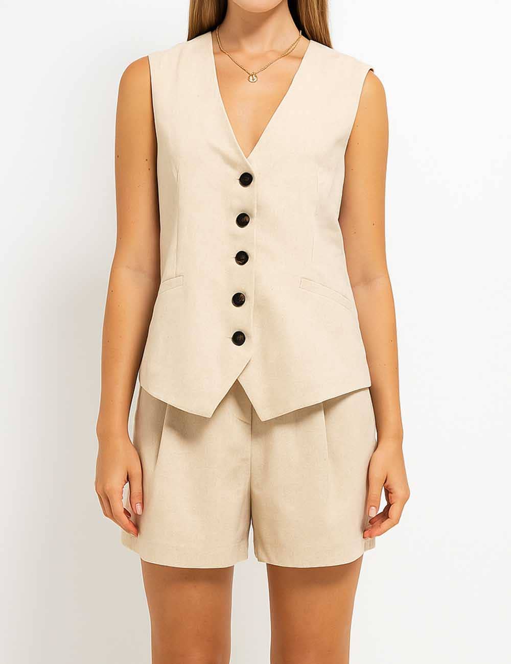 Sweetkama – wholesale Top & short set (NOT loungewear) – Women’s – Ladies Solid Color V-Neck Vest/Shorts/Set 10523