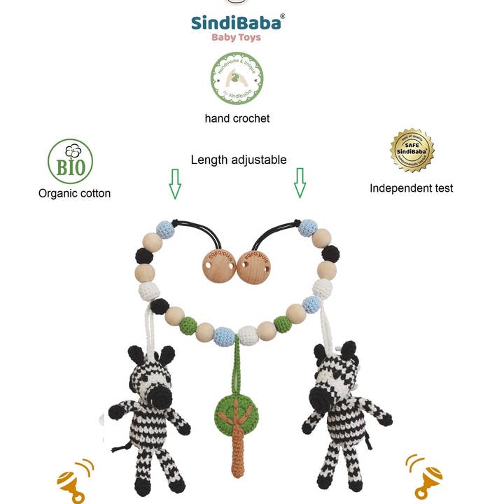 SindiBaba - Wholesale Stroller Cover/Accessory - Baby - Crochet stroller chain zebra STRIPEY (organic)