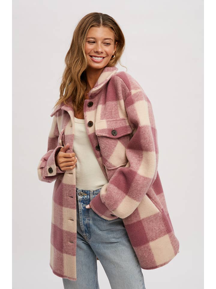 Bluivy – Engroshandel Frakke - Dame – BØRSTET PLAID OVERDIMENSIONERET FRAKKE24