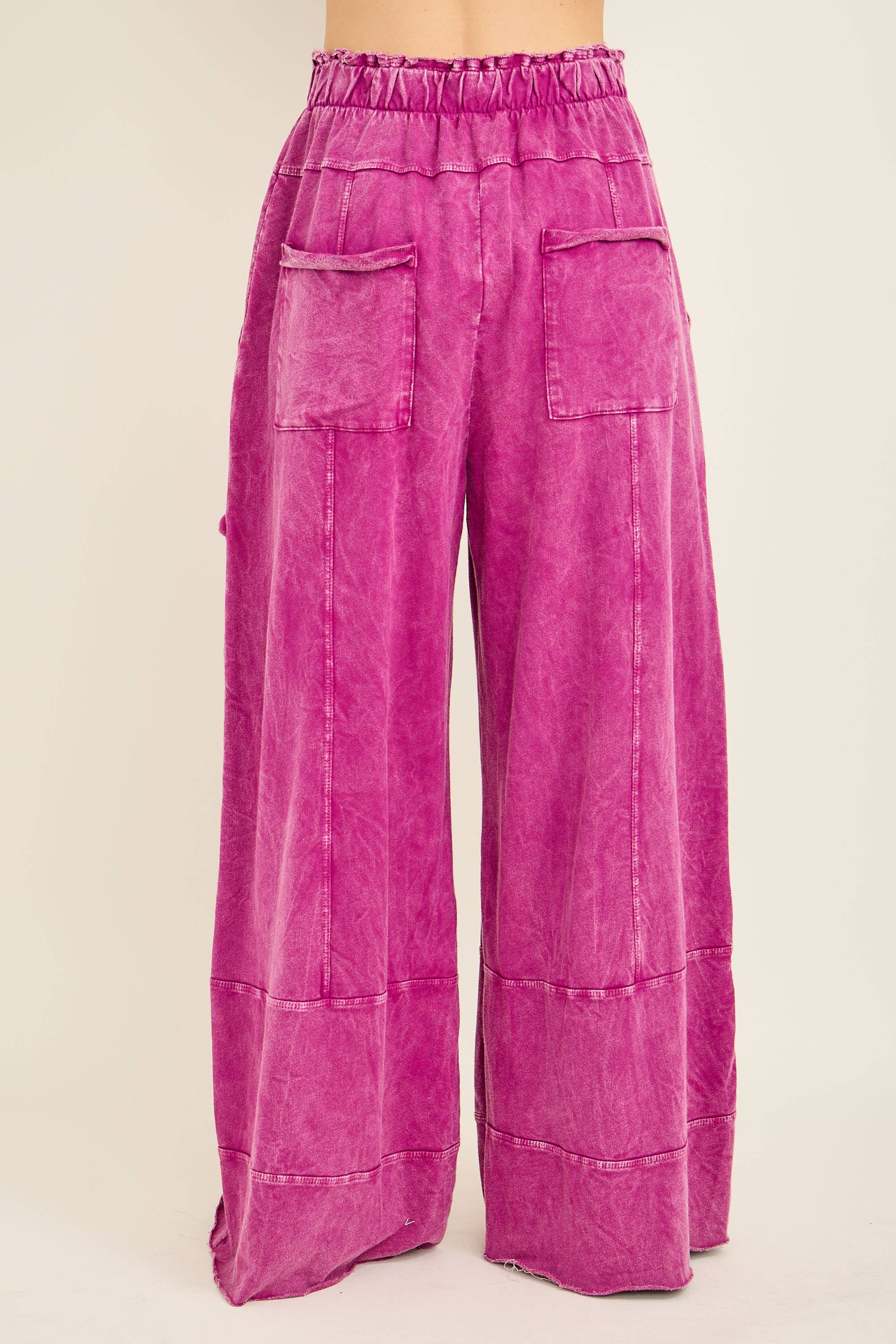 J.Her - Wholesale Pants - Women's - BEST Mineral Wash Wide leg Cropped pants HP552418