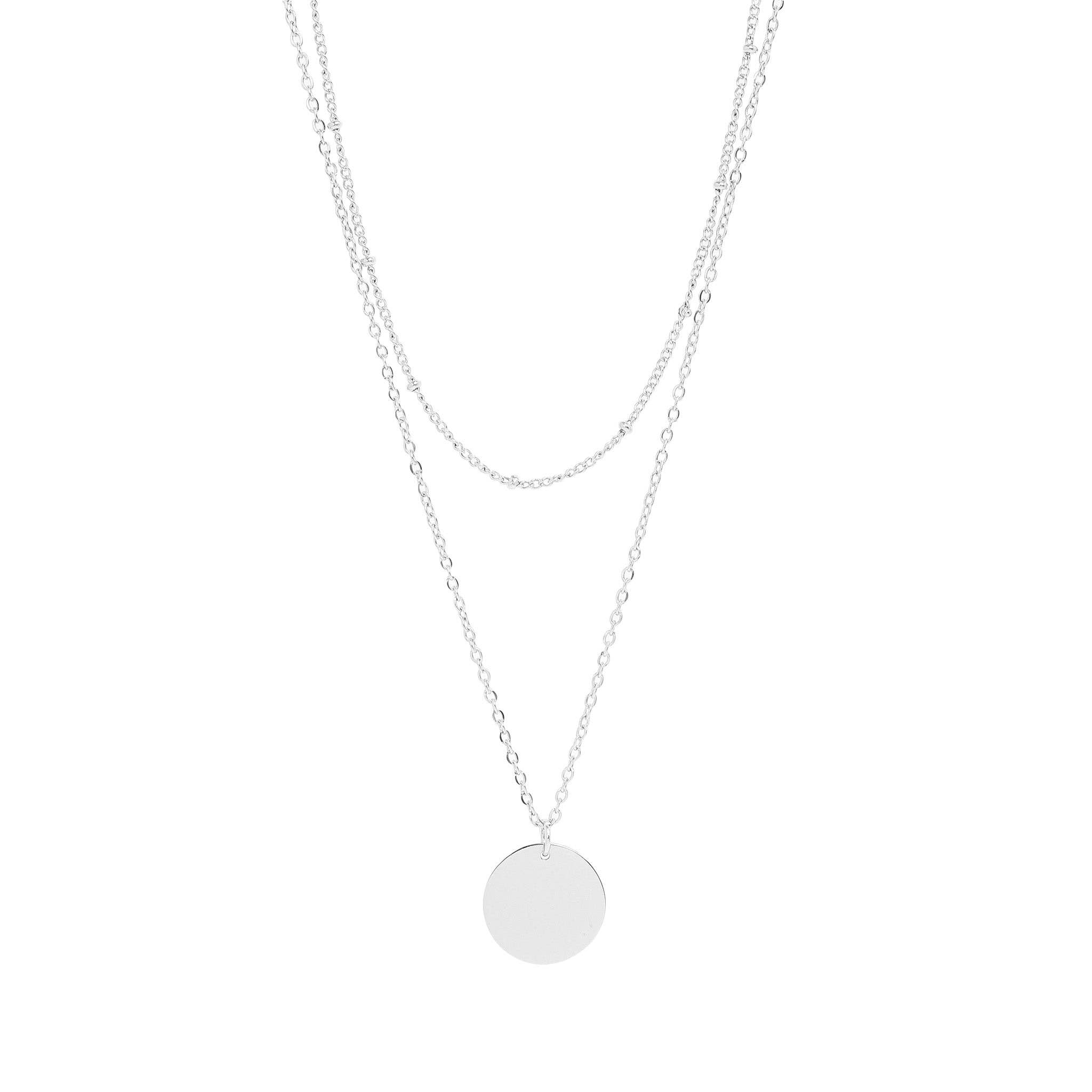WJW - Wholesale Pendant/Charm Necklace - 18K Gold PVD Stainless Steel Loop and Satellite Chain Blank Disk Layered Necklace1