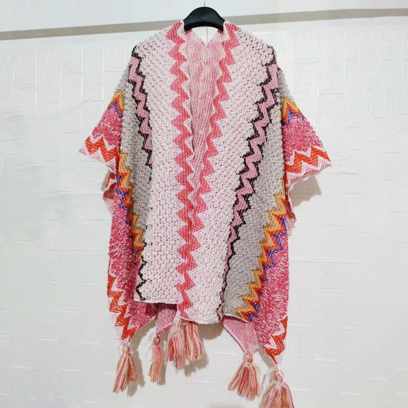 Rosa Clothing - Wholesale Kimono - Women's - Western Colorful Pop stripe Crochet Cardigan kimono shawl15