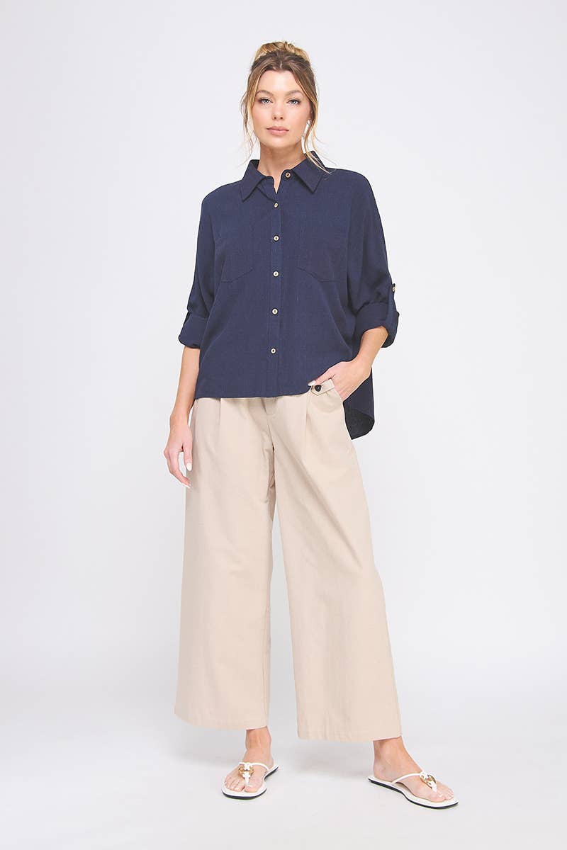 Allie Rose – Engroshandel Skjorte med buttondown – til kvinder – Linned Blend Dolman Knap Front Shirt3