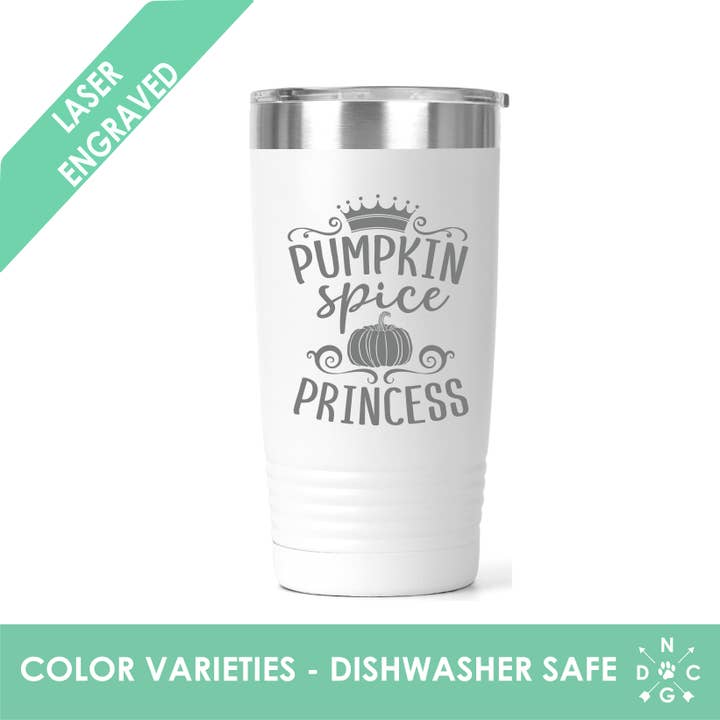 Pumkin Spice Princess - Gobelet d'automne - Gravure laser pour la vente par Northern Country Girl Designs, LLC
