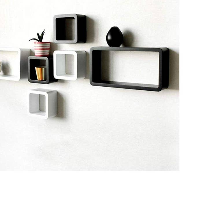 AK INTERNATIONAL - Wholesale Wall Mounted Shelf - Wall Shelves 6 Pieces Cube and Rectangle Storage Display Mdf Shelf, Black and White3