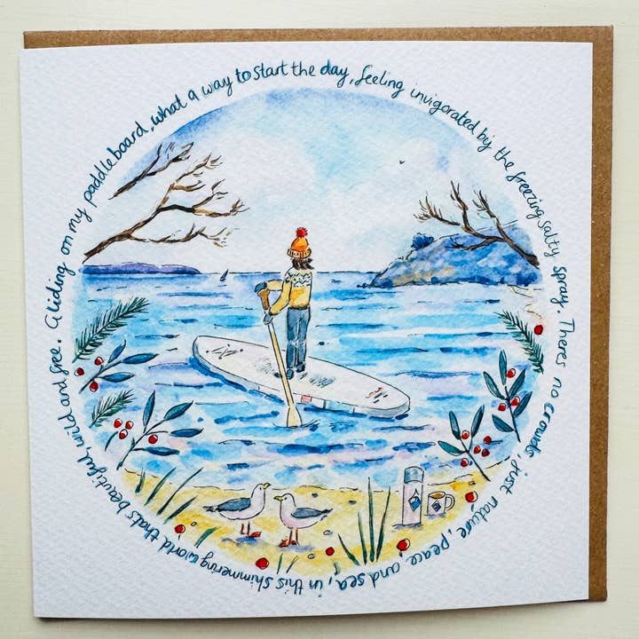 Winter Paddleboarding Card by Janine Drayson for wholesale by Janine Drayson
