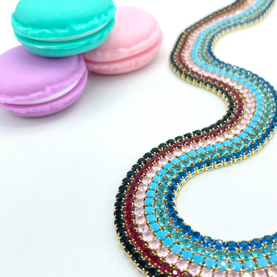 Luxus Accessories - Wholesale Link & Chain Necklace - 18k Gold Filled 3mm Cubic Zirconia Tennis Chain Necklace, Black, Red, Pink, Turquoise or Blue Rhinestone, 18 Inches with 4.5 inches Exntender, Wholesale7