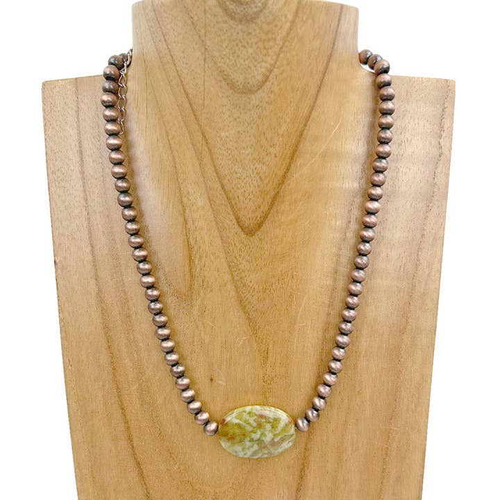 NKZ230930-56 Perles Navajo en cuivre de 16 pouces avec collier en pierre de jaspe jaune pour la vente par Western Elite Jewelry