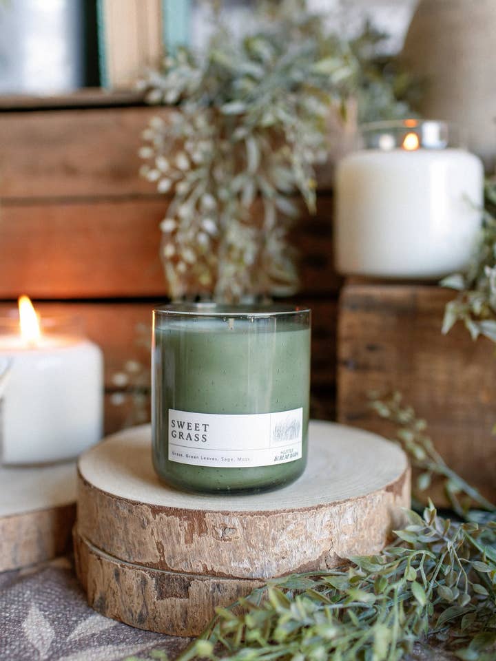 Olive Seeded Cozy Cottage Glass Candle-Wholesale for wholesale by The Little Burlap Barn®