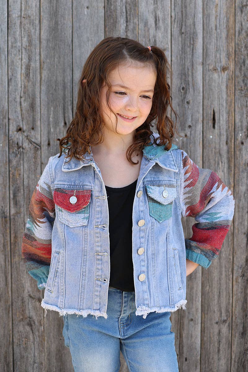 Kids Charm Online - Vente Veste en jean – enfant - 💎Veste en jean à capuche avec manches aztèques pour filles. TPG651522227- WENDY0