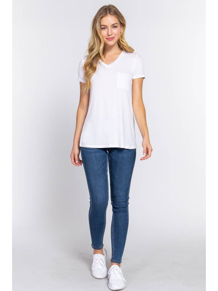 Active Basic | Active USA - Wholesale T-shirt – women's - Short Sleeve V-neck Top with Pocket11