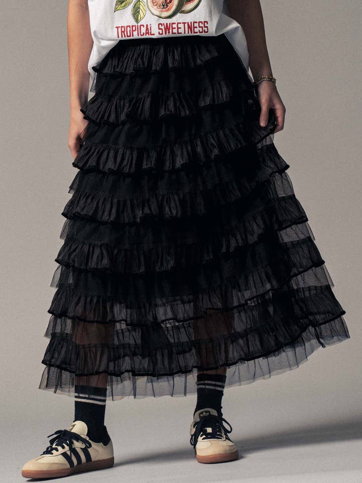 Urban Daizy - Wholesale Skirt - Women's - Clear Tulle Layered Ruffle Maxi Skirt