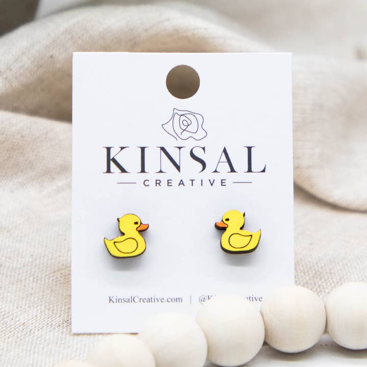 Aretes de madera de pato de goma para venta al por mayor de Kinsal Creative