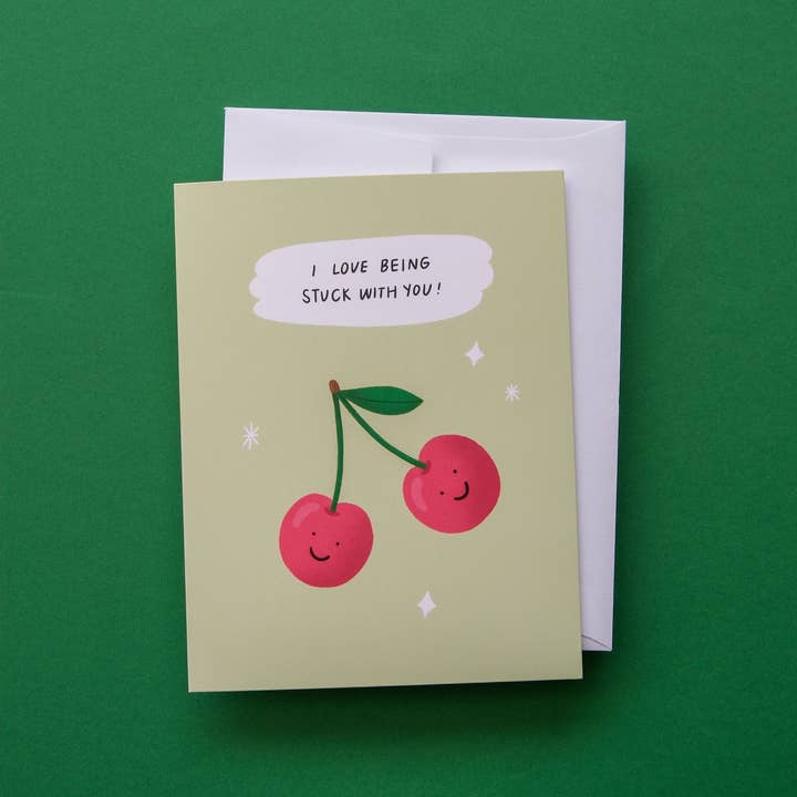 Stuck With You Cherries Greeting Card for wholesale by JaneLi.Co