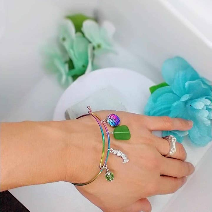 Bad Apple Designs - Wholesale Charm/dangle bracelet - Mermaid Sea Glass Bangle Bracelet: Beach Charm Jewelry4