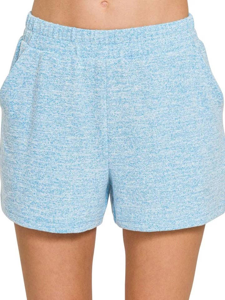 Zenana Soft Melange Hacci Elastic Waist Band Shorts for wholesale by React Activewear