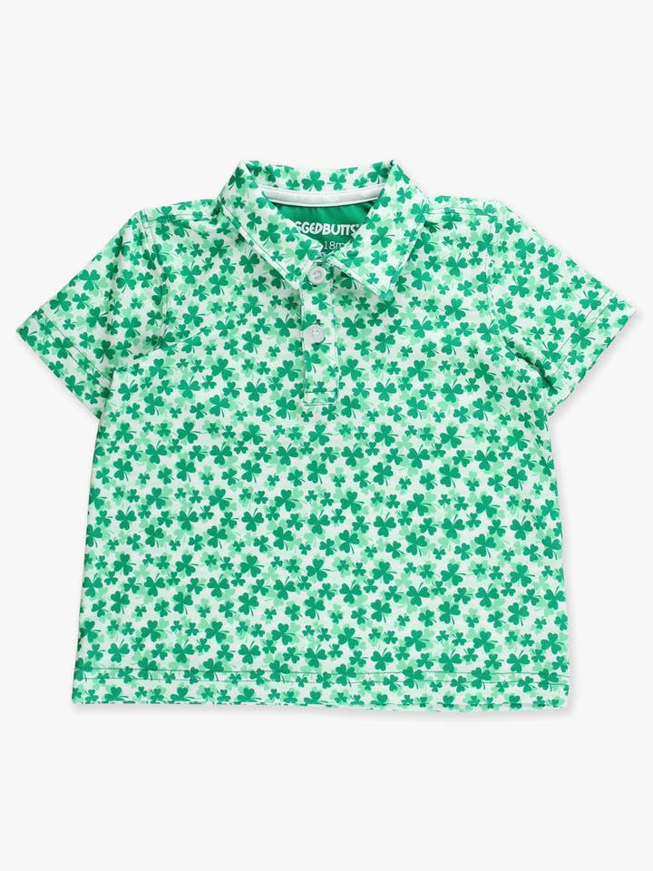 Boys Tiny Clover Field Knit Short Sleeve Performance Polo
for wholesale by RuffleButts + RuggedButts