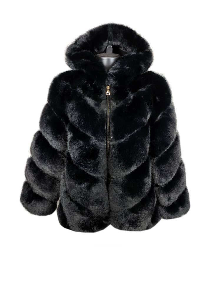 Florence Leather – wholesale Päls/fuskpäls - Dam – Eco pälsjacka med huva och dragkedja7