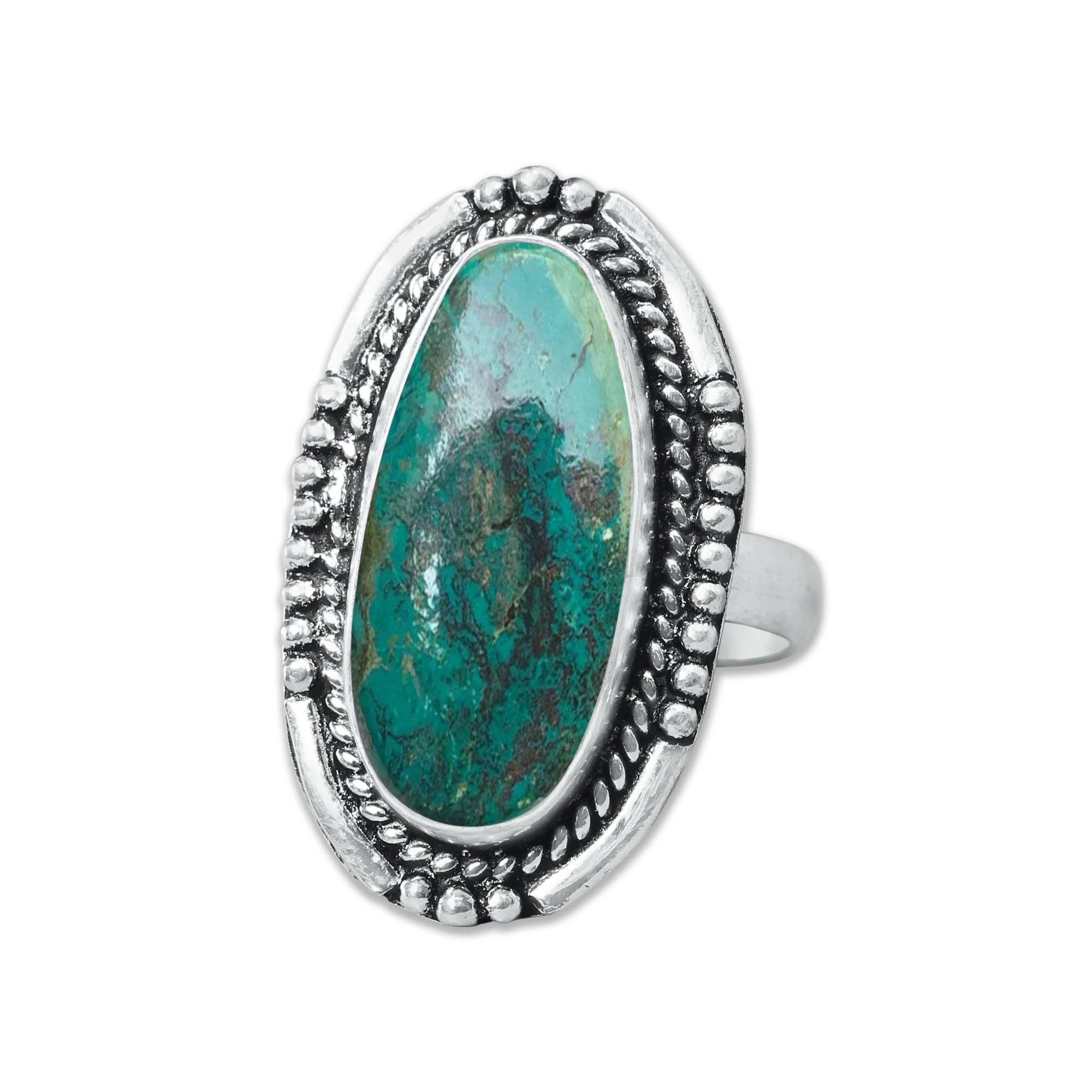 Handmade Jewels – wholesale Cocktail/Statement Ring – Chrysocolla-ringar – Silverpläterade, Handgjorda, Jordnära Havsgröna (US Storlekar 6–10, Tillverkade på Beställning)12